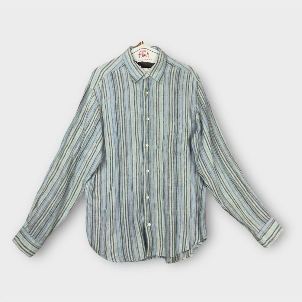 Vintage Hartford Linen Button Up Shirt Mens Large Striped Long Sleeve Collared